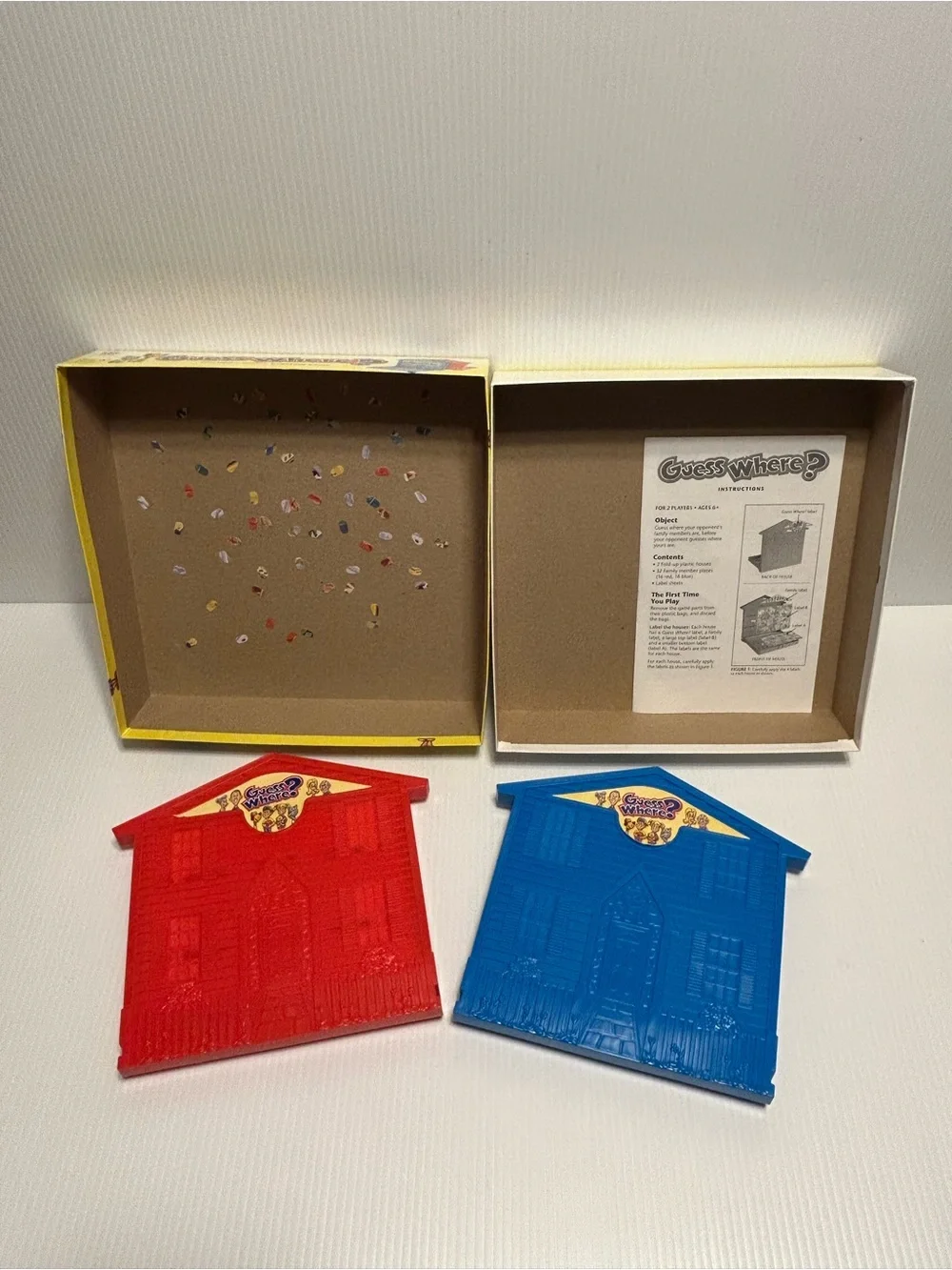 Guess Where? Board Game Fold-up Houses 6+ Milton Bradley (complete w/ flaws) USA